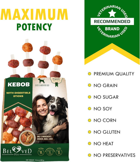 Beloved Pets Kabobs Dog Treats with Duck & Chicken Human Grade Meat - All Natural Pet Dried Snacks Rawhide - Free & Grain Free Long Lasting Chews ...
