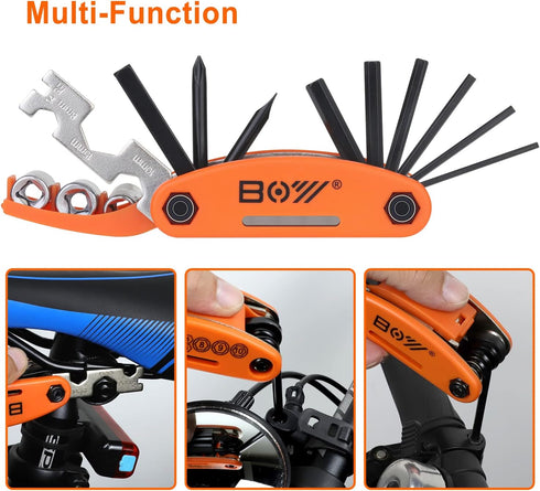 Bike Tool Kit Set, Portable Bike Repair Kit include 16 in 1 Multi Tool, 2 iron Tire Levers and 5 Pre-glued Patch Tire Patch, Metal Files, All in O...