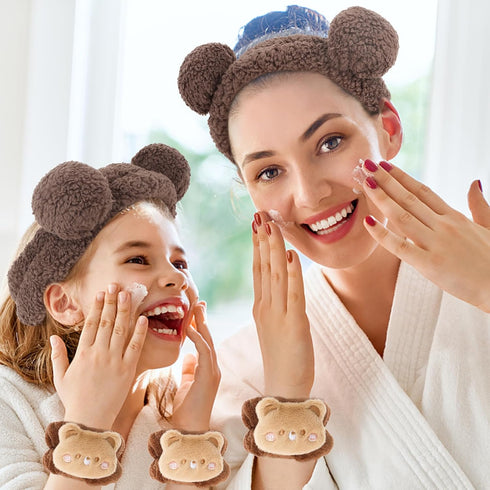 Bear Ears Headband Spa Headband and Wristband Set, Animal Ear Headband, Cute Ear Headband, Skincare Headbands for Party Cosplay Makeup Washing Fac...