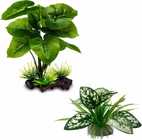Reptile Artificial Plants, Terrarium Plants Decorations Supplies, Aquarium Fish Tank Plant, Amphibian Habitat Hideout Tank Accessories (M Set-2pcs...
