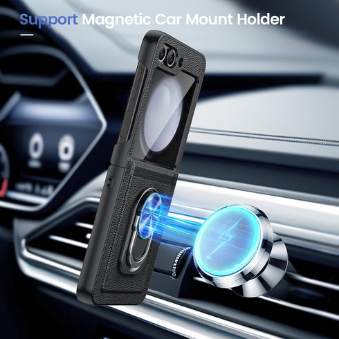 Maxdara for Z Flip 5 Case, Samsung Z Flip 5 Case with Hinge Protection & Rotatable Kickstand Ring Holder & Built-in Front Screen Protector Protect...