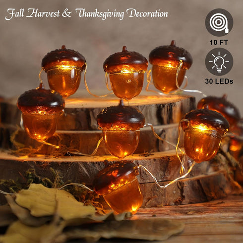 Fall Decor 3D Acorn String Lights 10ft 30 LEDs Battery Operated with Remote Timer Dim Brown Fairy Lights Indoor for Autum Harvest Home Party Tree ...