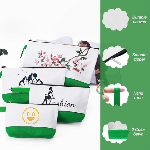 10 Pieces Cotton Canvas Makeup Bag with Bottom and Strap, Multi-Purpose Cosmetic Bag with Zipper Travel Toiletry Pouch, Blank DIY Craft Bag (White...