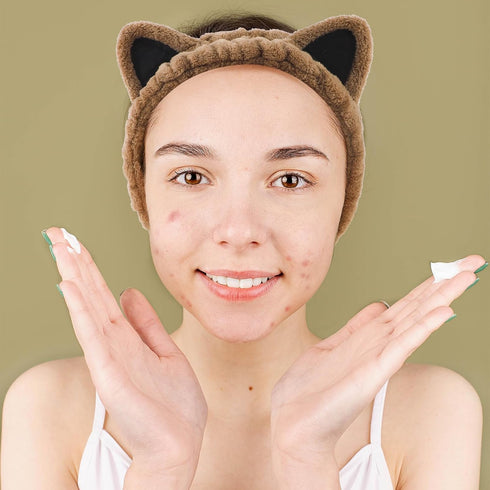 YISSION 2PCS Cat Ears Spa Headband No Slip Head Band for Face Wash Makeup Skincare Facial Headband Elastic Hair Band Carol Fleece Headbands for Wo...