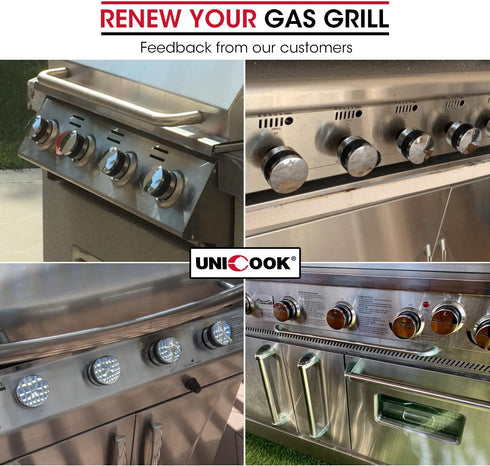 Unicook Grill Control Knob 4 Pack, Gas Burner Replacement, Chrome Plated Plastic with Nonslip Grip, Fits BBQ Gas Grills with D Shaped Valve Stem, ...