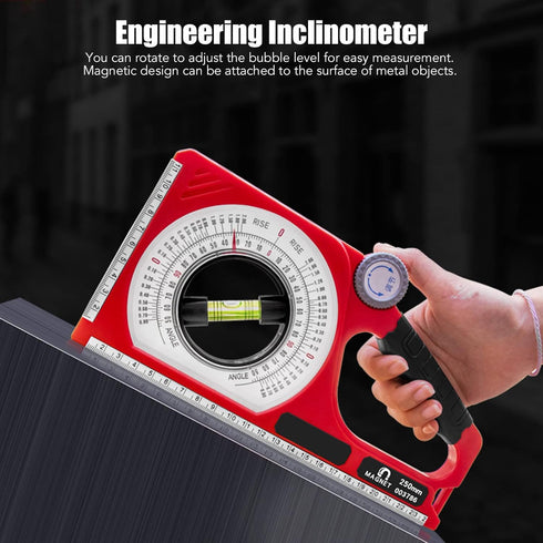 Engineering Inclinometer, Portable Universal Slope Measuring Ruler Multifunction Angle Meter Gauge, Dual Scale Rotary Pitch Finder with Level Vial...