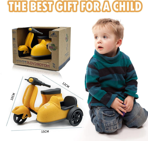 Kids Ride-On Motorcycle with Side Car - Eco-Friendly Straw Material, Push and Pull Toy for 1-3 Year Olds, Mini Cute Motorcycle Toys for Kids 3-5...