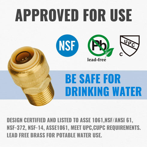 SUNGATOR Straight Connector Plumbing Fitting, Male Adapter 1/2 Inch by 1/2 Inch Push Fit PEX Fittings with Disconnect Clip, Push-to-Connect Copper...