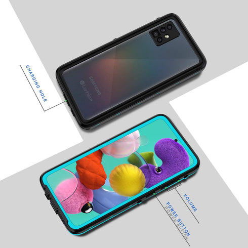 Lanhiem Samsung Galaxy A51 Case, IP68 Waterproof Dustproof Shockproof Case with Built-in Screen Protector, Full Body Sealed Underwater Protective ...