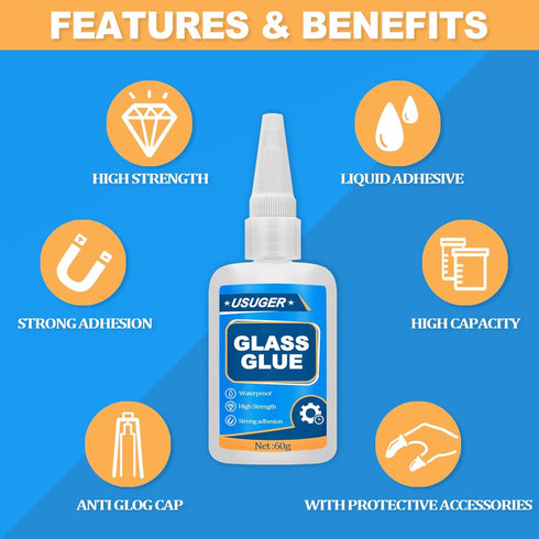 Glass Glue - 35g Super Fast-Curing Adhesive for Plastic, Ceramic, Wood, Metal, Glass, Rubber, DIY Crafts - Clear, Acrylic, Mirror - Instant, Stron...