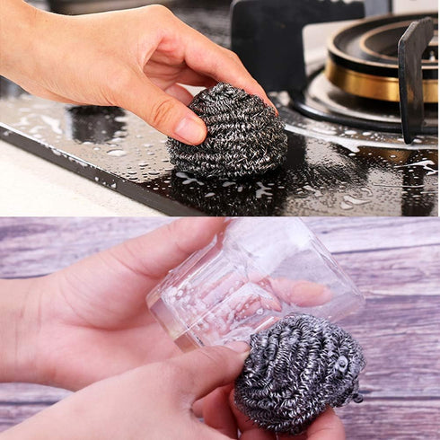 16 PCS Stainless Steel Sponges Scrubbers Cleaning Ball Utensil Scrubber Density Metal Scrubber Scouring Pads Ball for Pot Pan Dish Wash Cleaning f...