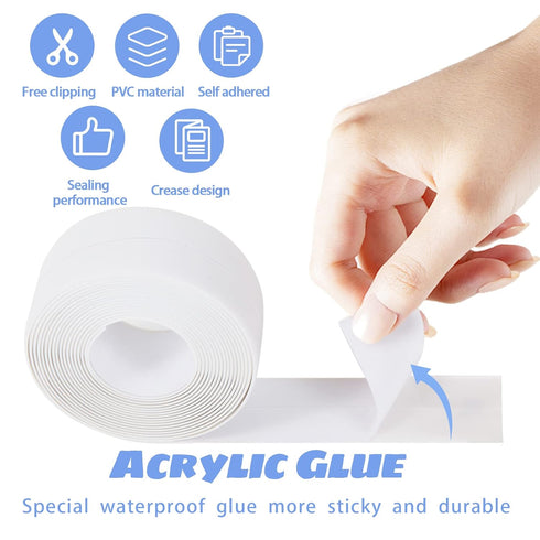 PVC Caulk Strip for Bathtub, 1.5Inch Wide, 10.5Ft Length Self Adhesive Waterproof Sealing Caulking Tape, Edge Protector, Decorative Sealant Trim f...