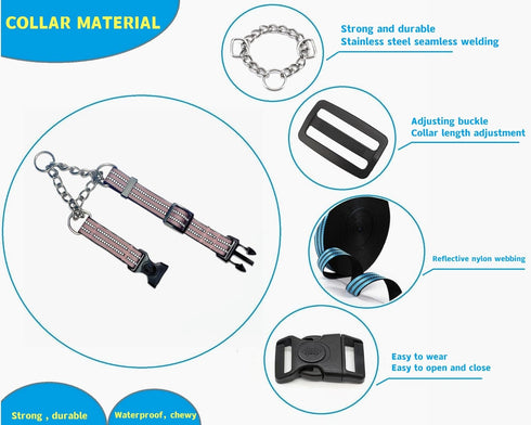 Martingale Collars for Dogs, Heavy Duty Stainless Steel Chain Training Collar, Reflective Nylon Adjustable Collar with Quick Release Buckle, Suita...