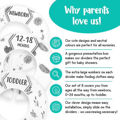 Eli with Love Baby Closet Dividers (Boho) Fits 1.5" Rod - Set of 8 Baby Clothes Dividers Organize Nursery Hangers Size/Age...