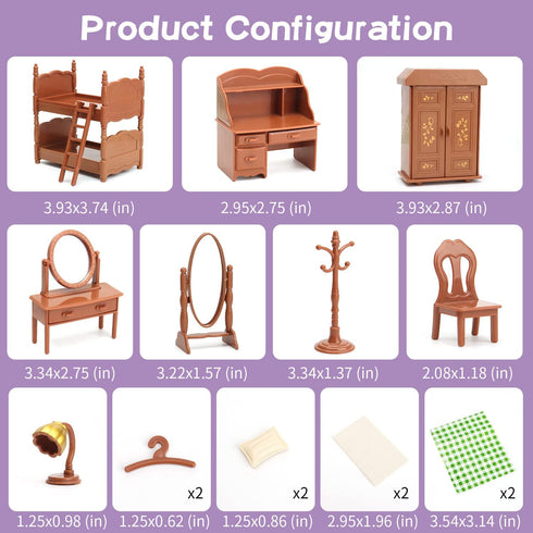 Dollhouse Furniture Set for Kids Toys Miniature Doll House Accessories Pretend Play Toys for Boys Girls & Toddlers Age 3+ with Bedroom...