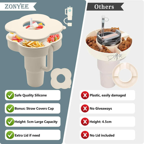 Snack Bowl with Lid for Stanley 30 oz Tumbler with Handle, Silicone Snack Tray Snack Ring for Stanley Cup Accessories, Suitable for Car Cup Holder...