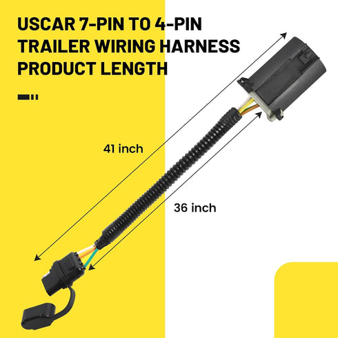 Oyviny USCAR 7-Pin to 4-Pin Trailer Wiring Harness Replacement 55515 for Ford/GM/Dodge Vehicles, 7 Way Vehicle-Side to 4 Pin Trailer Connector 36"...