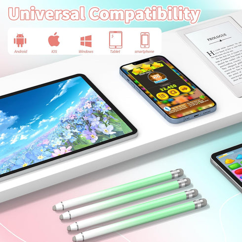 4 Pack Universal Stylus Pens for Touch Screens, High Sensitivity Fiber Tips, Compatible with Apple/iPhone/iPad/iOS/Android/Samsung Tablets (White ...