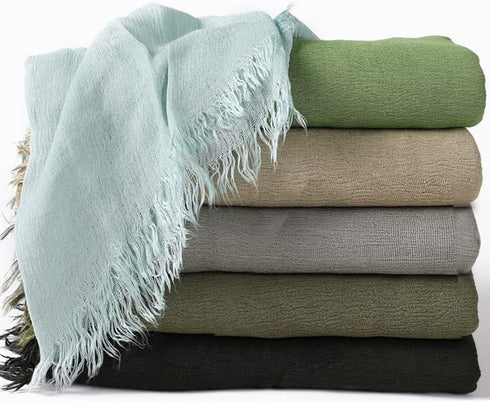 LMVERNA Pleated Solid Color Double-End Tassels Headscarf for Women, New Breathable Soft Rayon Scarf...