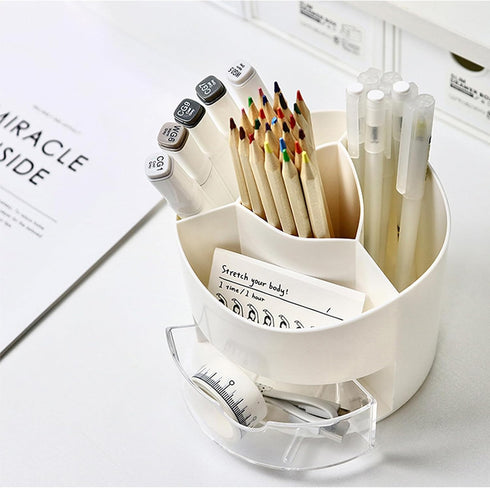 Pen Holder for Desk, 4 Slots 360 Rotating Pen Pencil Holder Desk Organizer with Drawer, Desktop Storage Cute Spinning Pencil Cup Pen Caddy for Off...