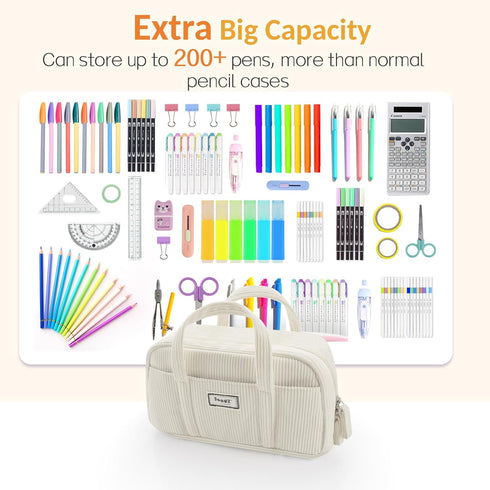 Sooez Large Pencil Case Pouch, Extra Big Pencil Bag with 5 Compartments, Pen Bag Wide Opening, Soft Corduroy Pencil Pouch Organizer with Zipper, C...