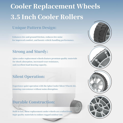 3.5 Inch Replacement Cooler Wheels for Igloo Cooler Rollers Parts, Fits Igloo 28 QT and 52 QT Coolers, Igloo High Strength Cooler Silent Wheels Ki...