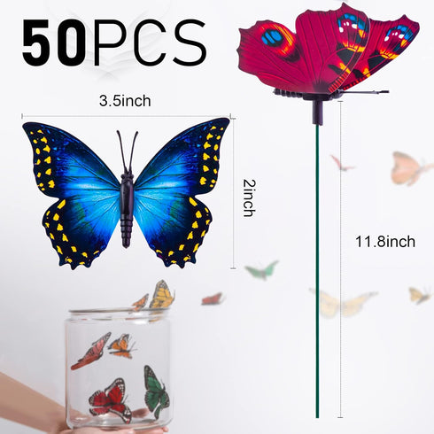 VGOODALL 50PCS Butterfly Garden Decorations, 11.5 inch Butterfly Stakes Ornaments Artificial Waterproof Butterflies for Flower Bouquet Outdoor Ind...