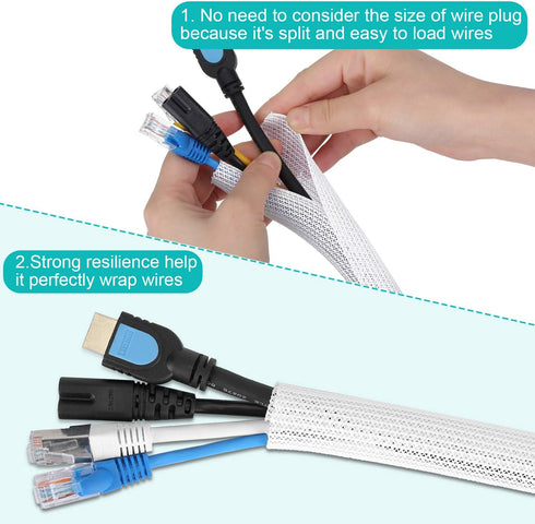 6.6ft - 1/2 inch White Cable Sleeve, Cable Organizer for Desk PC TV Computer, Wire Protector Cable Wrap Cover, Cord Management for Home Office...