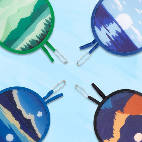 4 Styles Landscape Round Foldable Hand Fan Japanese Foldable Fan Style Handheld Foldable Compact Cooling Fans,Round Folding Fan for Outdoor Games,...