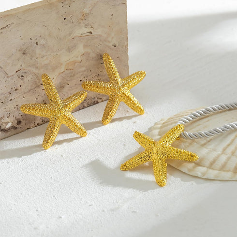 Gold Starfish Necklace Earrings Beach Jewelry for Women Summer Necklace Surfer Shell Necklaces Turtle Conch Starfish Beaded Choker Necklace Beach ...