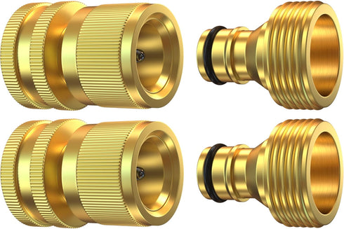 Heavy Duty Water Hose Quick Connect Fittings (Premium Brass for Superior Durability), Quick Release Hose Connector, Fit for 3/4" Gardening Hoses, ...