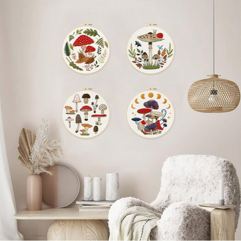 ORIGACH 4 Pcs Mushroom Embroidery Starters Kit for Beginners with Pattern and Instructions, Beginners Embroidery Stitch Practice kit Include Embro...