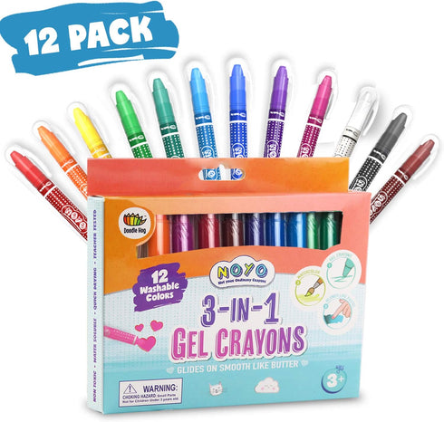 DOODLE HOG Washable Crayons 12 Colors, Kids and Toddler Crayons, Watercolor, Non Toxic, 3 in 1, for Kids Ages 4-8...