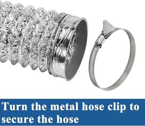 Funmit Dryer Vent Hose Kit - 4 In Diameter by 10 Ft Length - with 2 Stainless Steel Worm Clamp - Flexible Universal Aluminum Foil Non-Insulated - ...