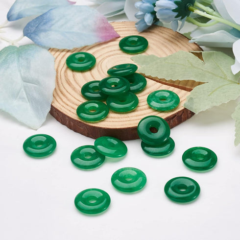 Fashewelry 10Pcs Natural Jade Donut Disc Gemstone Pendants 24-25mm Large Hole Healing Chakra Polished Stone Flat Round Bead Charms for Jewelry Mak...
