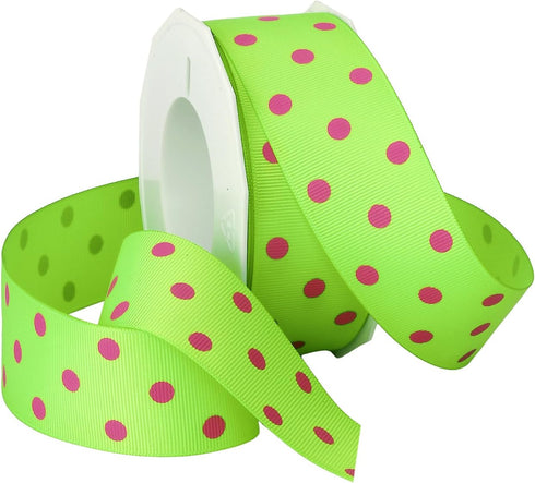 Morex Ribbon, Grosgrain Dot 1-1/2-Inch by 20-Yard Spool, Lime with Hot Pink Dots, 3908.38/20-556...
