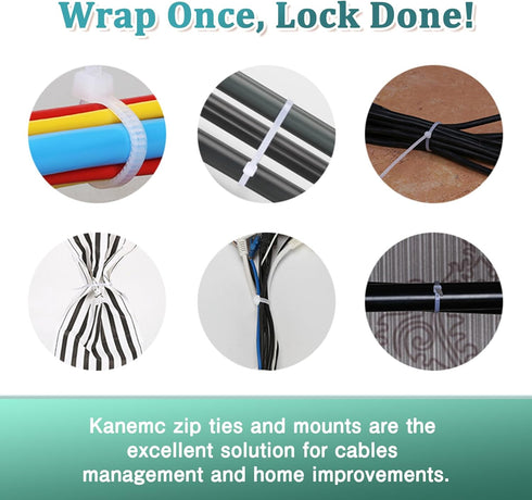 240Pcs Clear Cable Ties Mounts, 5.9'' Heavy Duty Zip Ties 120Pcs + 3/4" Adhesive Cable Holders 120Pcs, Self Locking Nylon Wire Ties Screw Hole Squ...