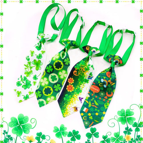 32pcs St. Patrick's Day Dog Collar Bows Ties, Bulk Clover Lucky Pattern Dog Grooming Bowties and Neckties, Adjustable Holiday Green Basic Dog Coll...