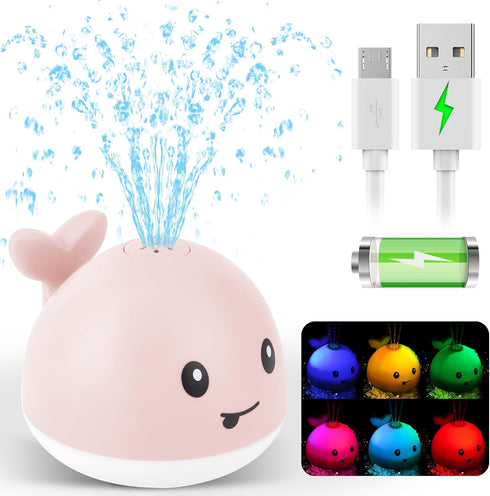 2024 Upgraded Baby Bath Toys, Girls Water Table Pool Toys Light Up Bath Toys for Kids Ages 1-3 Babies 6-12-18 Months, Pink Whale Sprinkler Spray B...