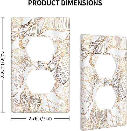 Rose Gold Palm Leaves Tropical Leaf Outlet Cover Decorative Single Duplex Wallplate Electrical Receptacle Covers for Home Bedroom Living Room Kitc...