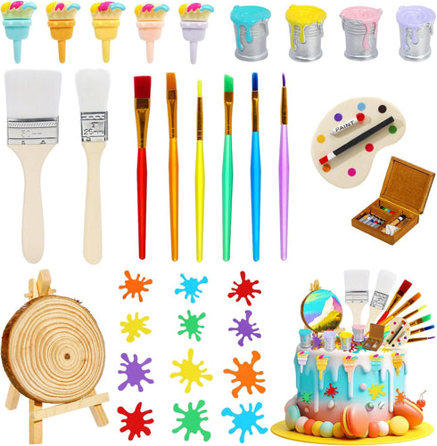 RAYNAG 32 Pieces Art Cake Topper Paint Cake Decorations Art Birthday Party Decorations Paint Party Supplies Paint Splatter Party Supplies for Chil...