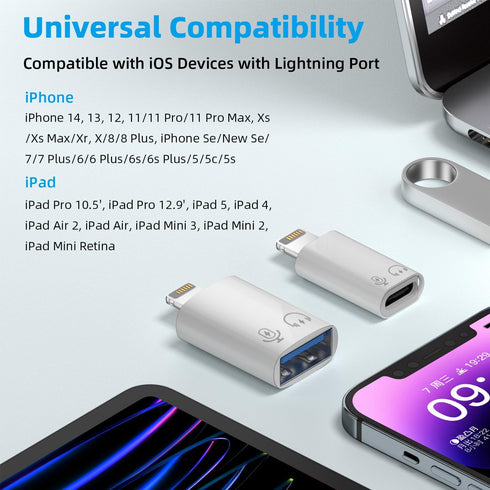 AreMe 2 Pack USB C/USB 3.0 Female to Lightning Male OTG Adapter for iPhone/iPad, Support Connect Card Reader, U Disk, USB Flash Drive, Keyboard, M...