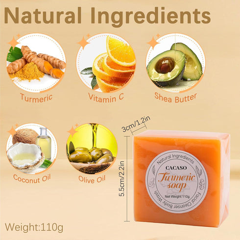 CACASO 3 Pcs Turmeric Soap Bar,Turmeric Face Soap,Gentle Soap for Face & Body,Turmeric Skin Soap,Natural Handmade Ginger Soap...