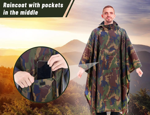 TOMSHOO Multifunctional Raincoat with Hood Hiking Cycling Rain Cover Lightweight Poncho Rain Coat Outdoor Camping Tent Mat...