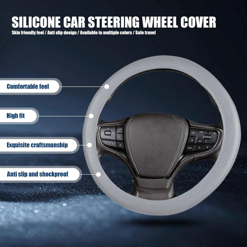 ZKFAR 1 PC Car D Shape Round Steering Wheel Cover, Universal 15In Silicone Steering Wheel Cover, Non-Slip Breathable Steering Wheel Protector, Uni...