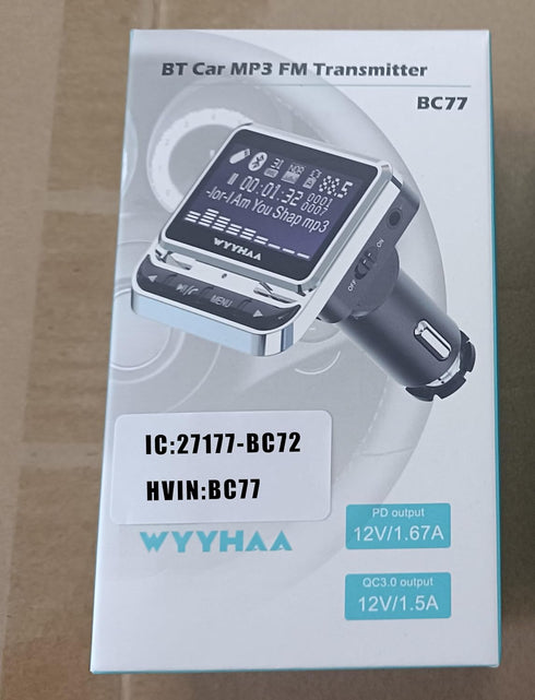 Bluetooth FM Transmitter for Car, Wireless Car Radio Adapter, Handsfree Auto Kit with Remote Control, MP3 Music Player Support USB Charger Siri Go...