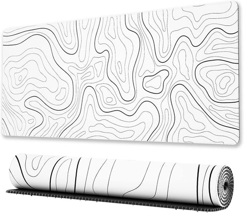 Ovenbird Large Gaming Mouse Pad with Stitched Edges, Minimalist Topographic Map Desk Mat, Extended XL Mousepad with Anti-Slip Base, Cool Desk Pad ...