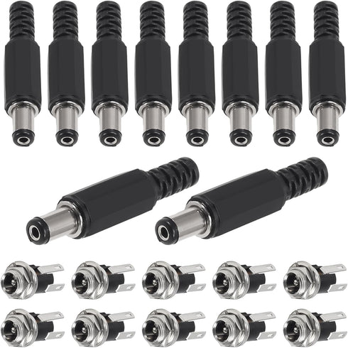 AITRIP 20 Pairs 40PCS DC Power Supply Jack Socket Female Panel Mount Connector 3-Pin 5.5 x 2.1mm with 5.5mm x 2.1mm DIY Male DC Power Plug Jack So...