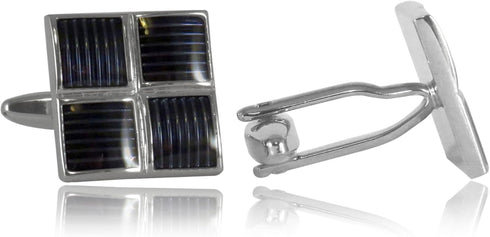 Ribbed Four Piece Gray Enamel Square Cufflinks by Cuff-Daddy...