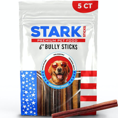 Stark Sticks 6'' Natural Bully Sticks for Small, Medium, Large Dogs - 100% Grass-Fed Beef, Chews Sticks for Dogs, Treats, Long Lasting - Fully Dig...